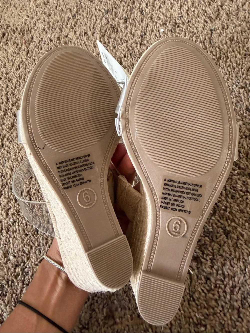 A New Day Clear Strap Espadrille Wedge Sandals Nude Beige Size 6 NWT